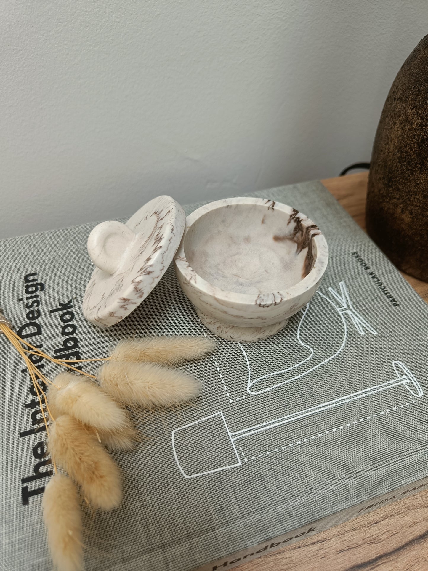 Beige Marble Mini Pot with Lid