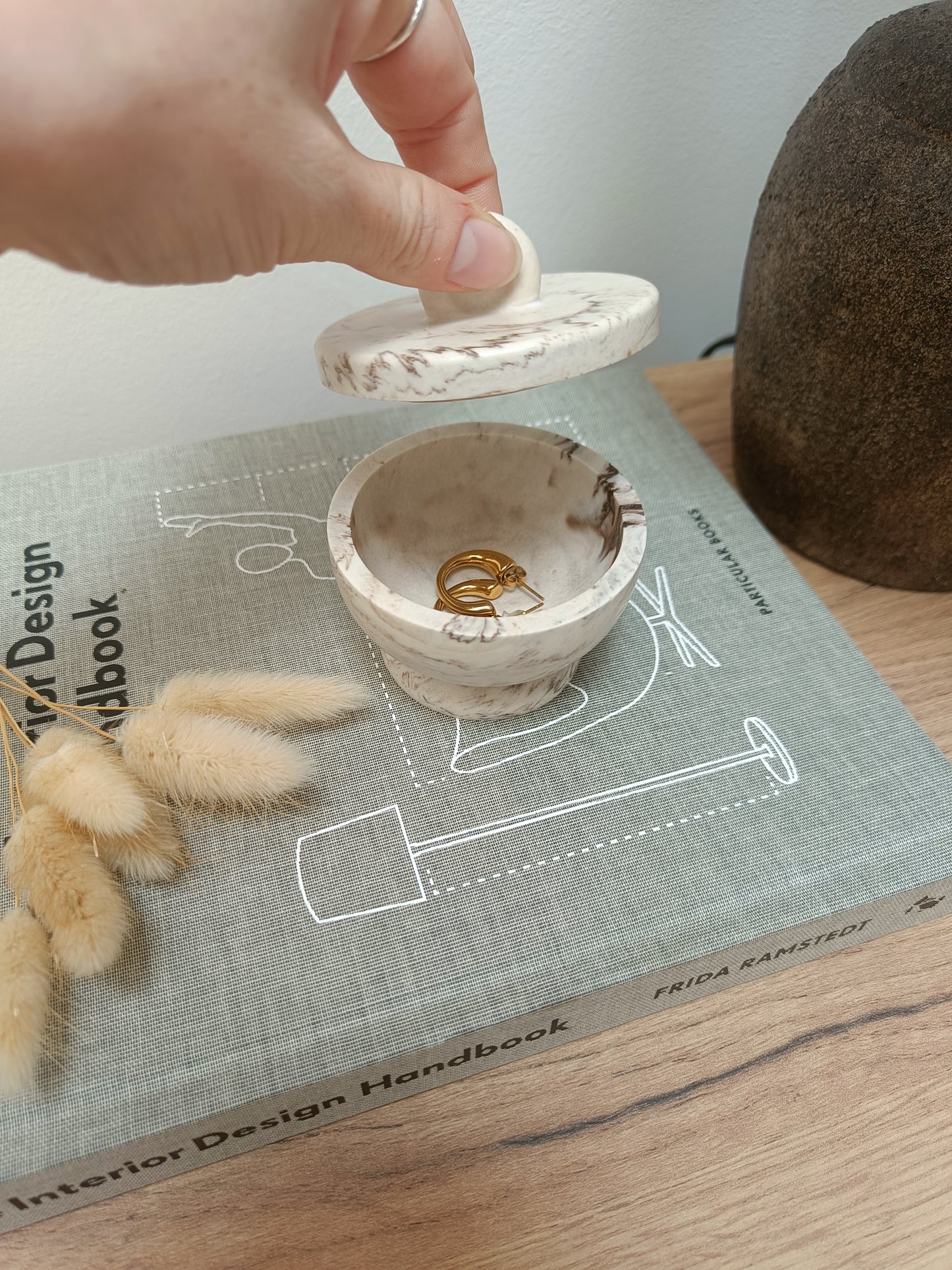Beige Marble Mini Pot with Lid