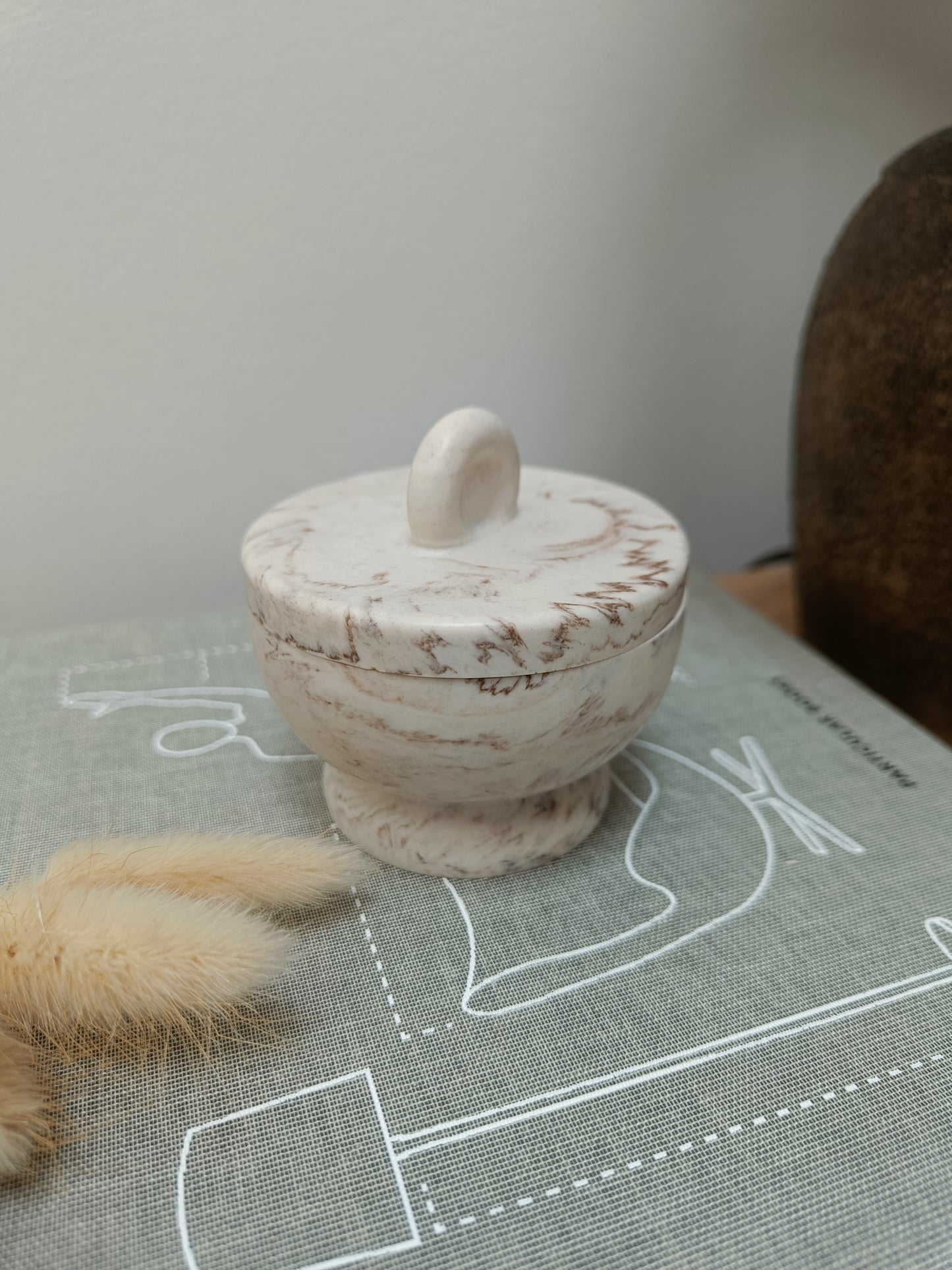 Beige Marble Mini Pot with Lid