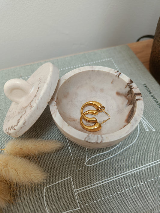 Beige Marble Mini Pot with Lid
